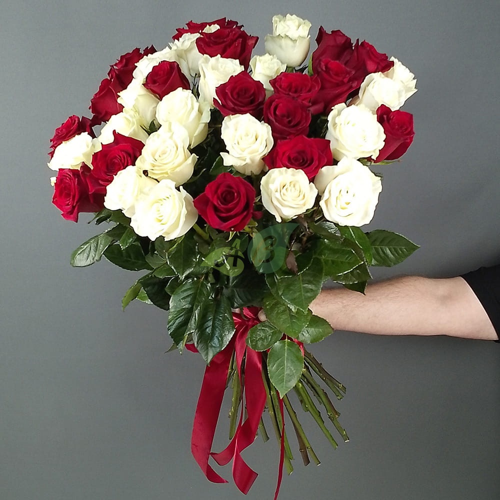 25 белых и красных роз Премиум